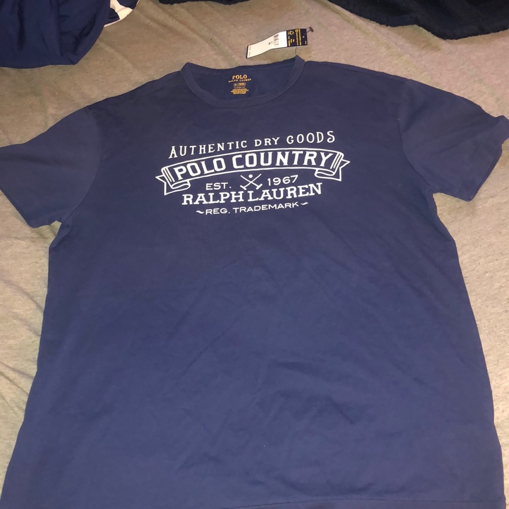 A navy blue polo Ralph Lauren shirt